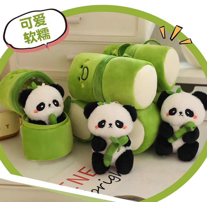 Small bamboo tube panda pendant, doll, plush toy, schoolbag, keychain, doll, gift, pendant, cute pic 7