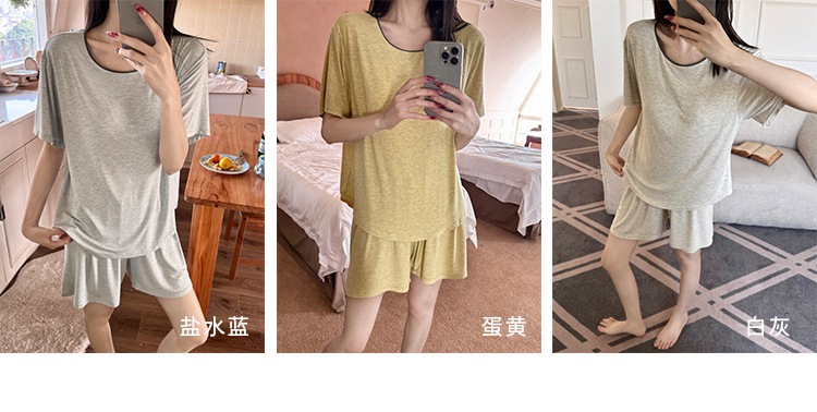 Summer pajama set with chest pad, short sleeves and shorts, pullover, two-piece home wear, thin and skin-friendly, can be worn outside with a pullover pic 5