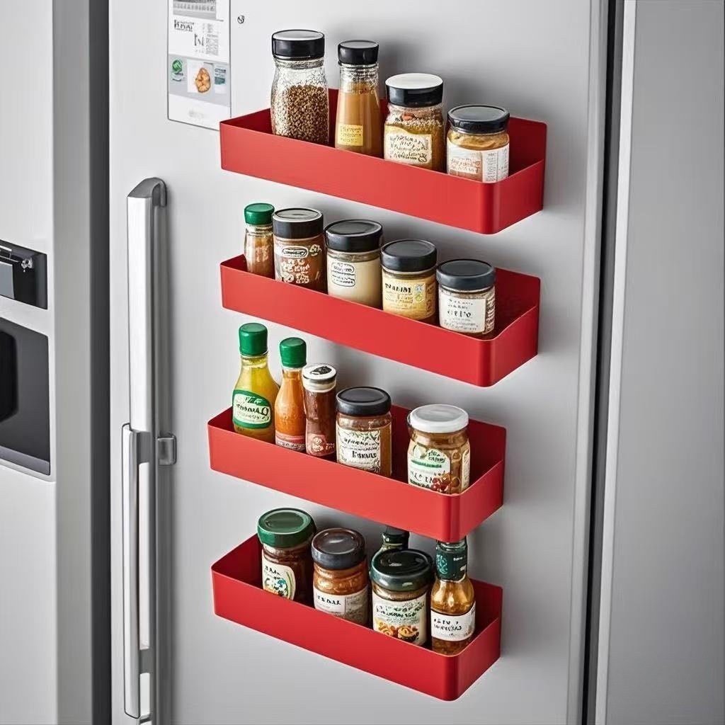 temu Cross-border bestseller Magnetic no-hole, no-stick refrigerator rack, seasoning rack, kitchen refrigerator and washing machine storage pic 3