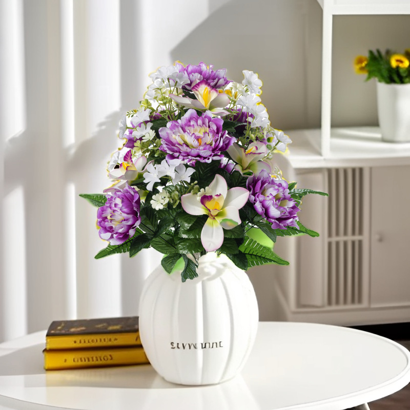 外贸跨境货源24头大把束仿真花玫瑰百合假花花束仿真花装饰摆件详情4