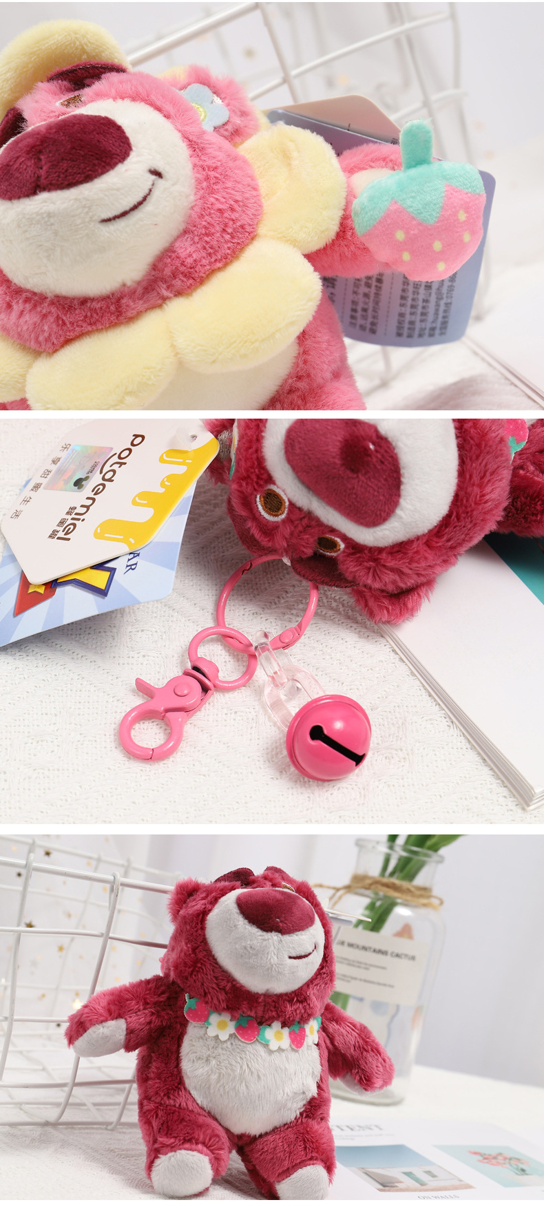 Official Disney Strawberry Bear pendant, Teddy doll plush toy, Judnick keychain backpack pendant pic 5