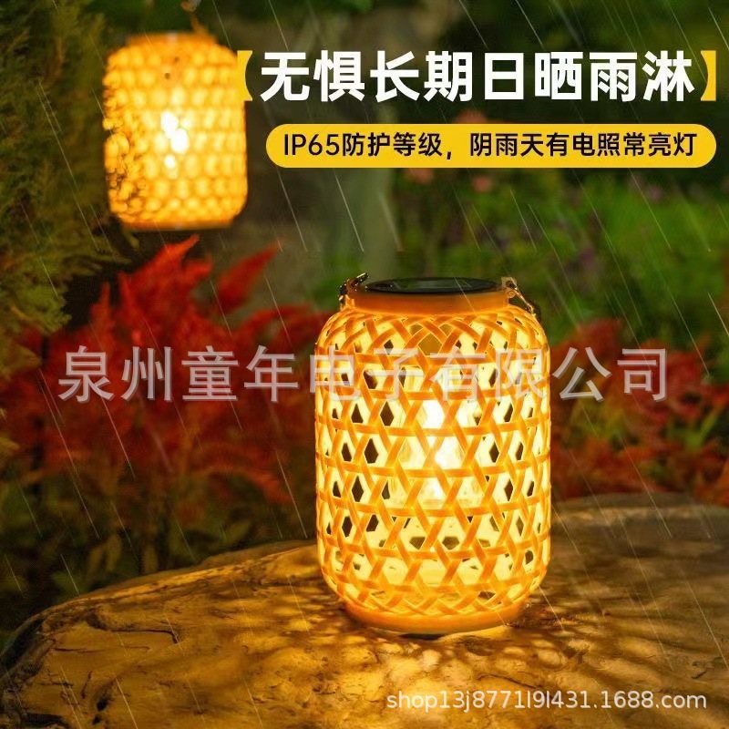 太阳能灯春节灯笼过节灯笼仿藤编庭院户外灯装饰灯笼中式竹编灯笼详情5