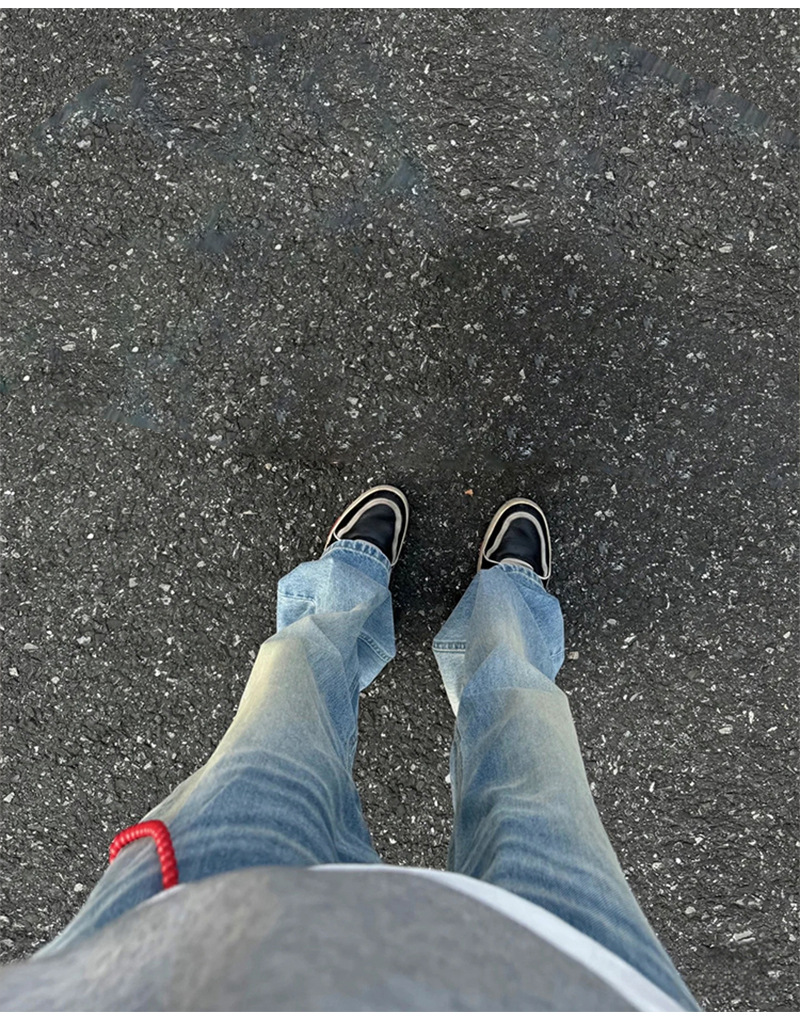 高货 冰蓝517风格水洗做旧猫须复古cleanfit直筒微喇男女牛仔长裤详情5