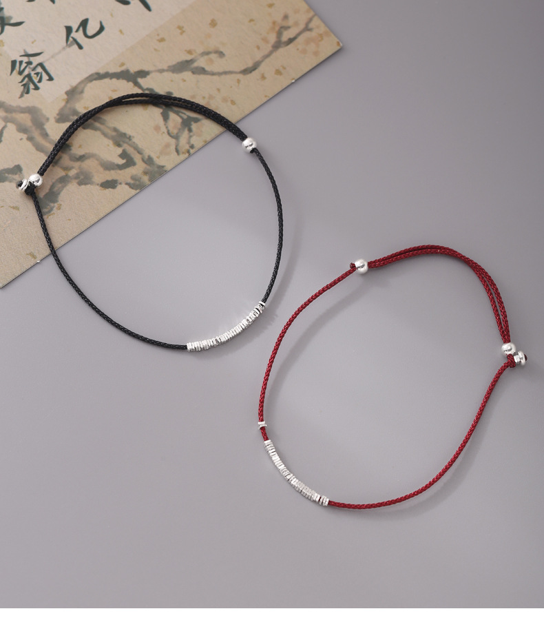 925纯银碎银子红绳脚链女手工编织设计甜美气质学生闺蜜配饰F4083详情2