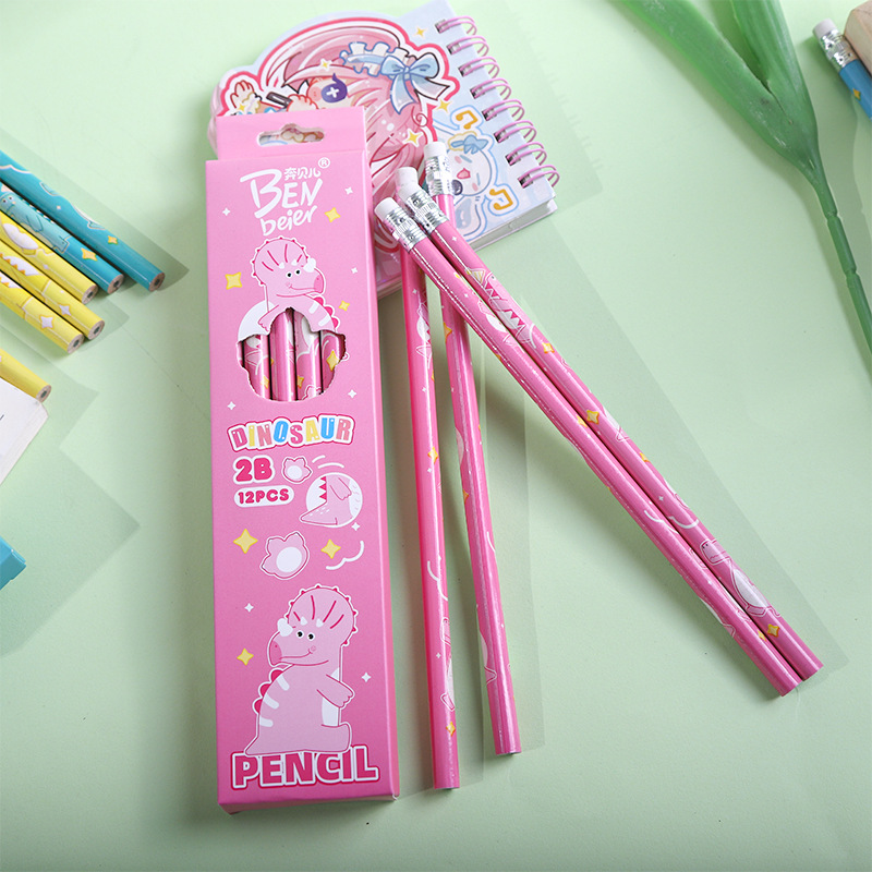 New cute cartoon pencils, little dinosaur 2b pencils, 12 pieces in a box, essential learning stationery for primary school students, sketching pens pic 10