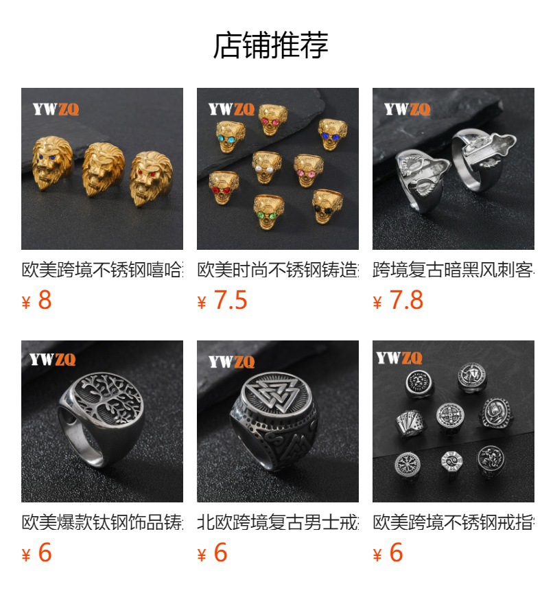 跨境新品不锈钢饰品个性朋克风男士指环铸造骷髅头钛钢戒指批发厂详情2