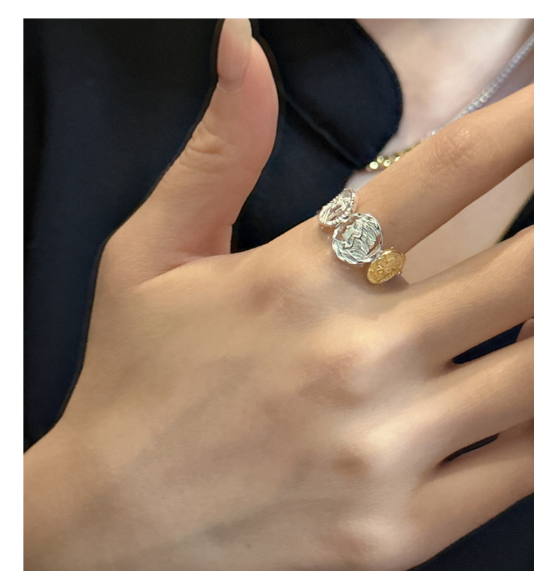 S925纯银韩版小众设计感人像金银拼色戒指韩国风博主款指环批发详情16