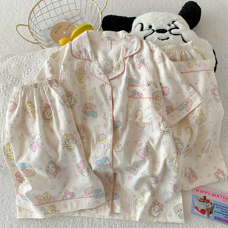 三件套-夏季新款女睡衣云朵棉短袖长裤甜美卡通家居服套装直播款详情1