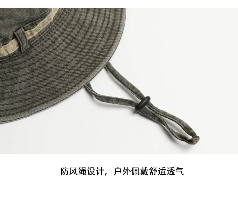 西部牛仔帽百搭出行遮阳防晒帽子大帽檐抽绳登山帽复古水洗渔夫帽详情9