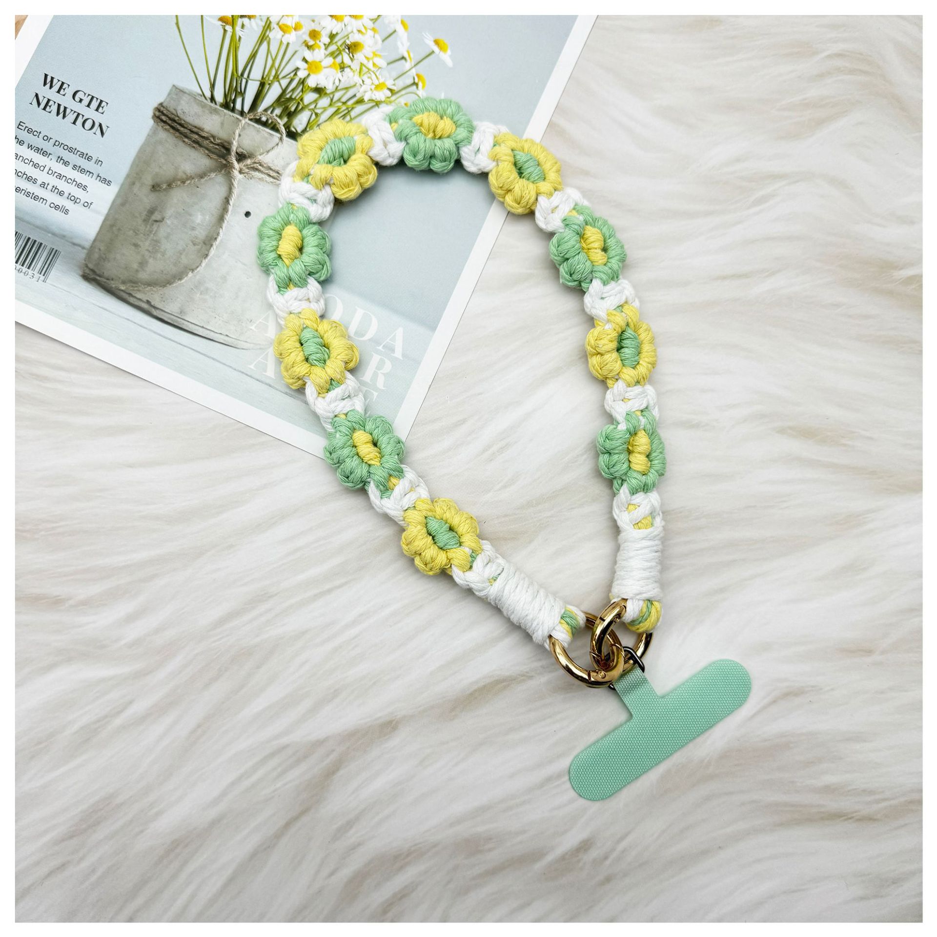 ins欧式手机挂件编织手机链小雏菊花朵编绳钥匙扣包包创意礼物女详情22