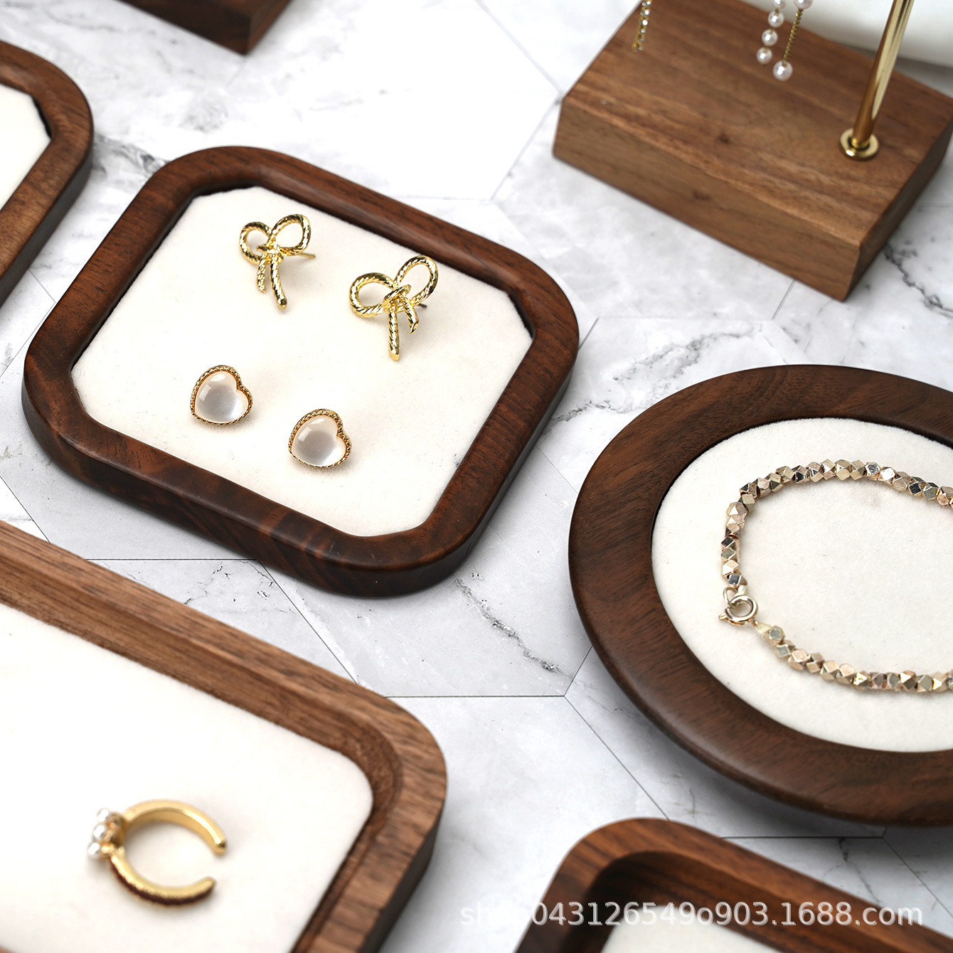 实木首饰托盘木质珠宝收纳盘展示托架饰品摆盘珠宝道具定制组合套详情20