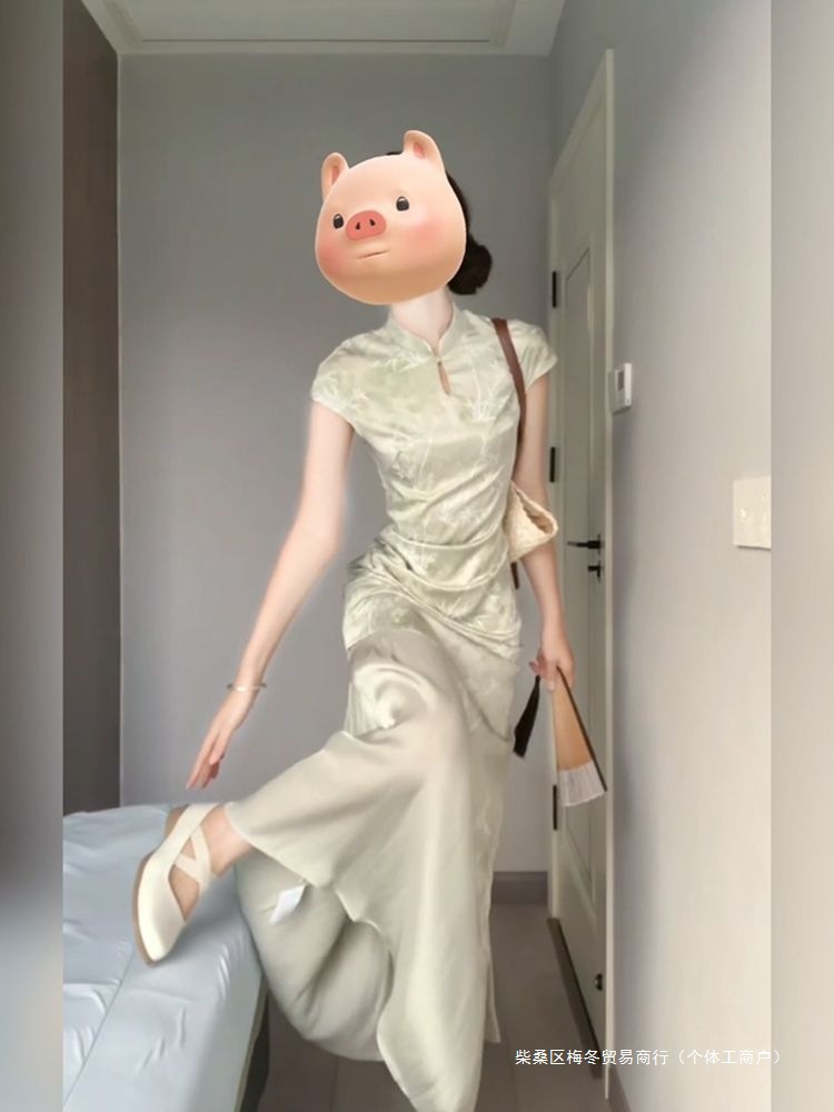 胖mm新中式优雅气质旗袍连衣裙女假两件修身长裙文艺复古立领详情10