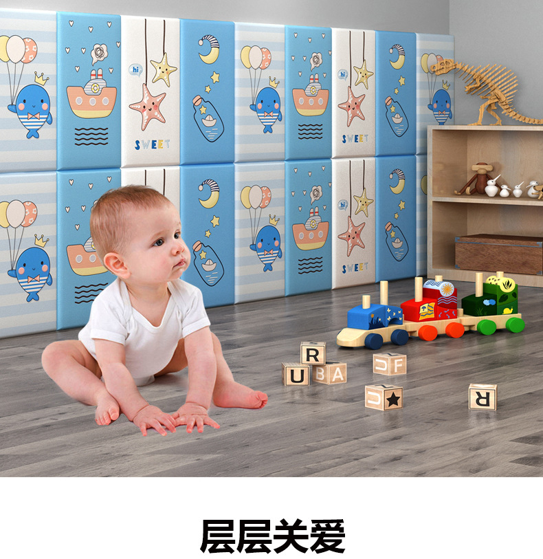 跨境自粘墙贴3d立体墙裙护墙板防水防潮防撞壁纸粉色卡通墙纸厚详情14