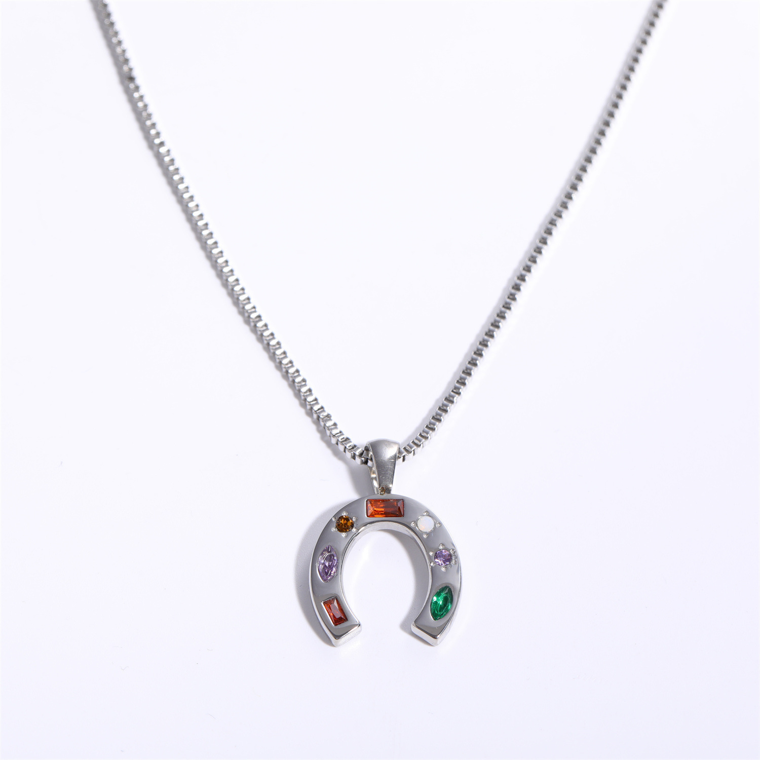 Hyacinth欧美钛钢万花筒幸运符号六边形镶彩色锆石吊坠项链女小众18k锁骨详情2