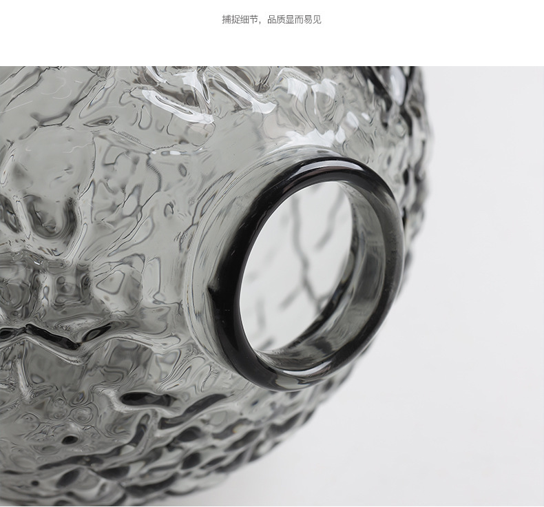 富雅玻璃大肚落地马醉木灰色透明锤纹水培玻璃花瓶家居装饰花器详情8