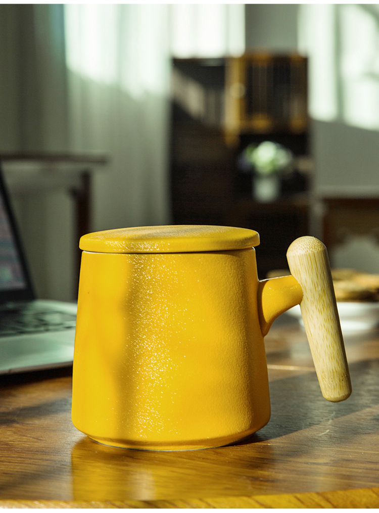 木柄陶瓷杯马克杯带盖咖啡杯创意水杯文创企业礼品广告定 制LOGO详情11