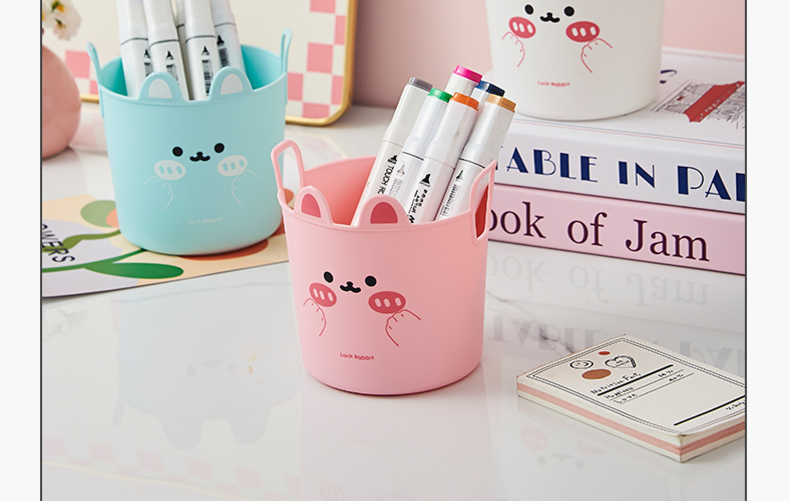 Cute rabbit pen holder, office, student, child, girl, desk, stationery storage rack pic 16