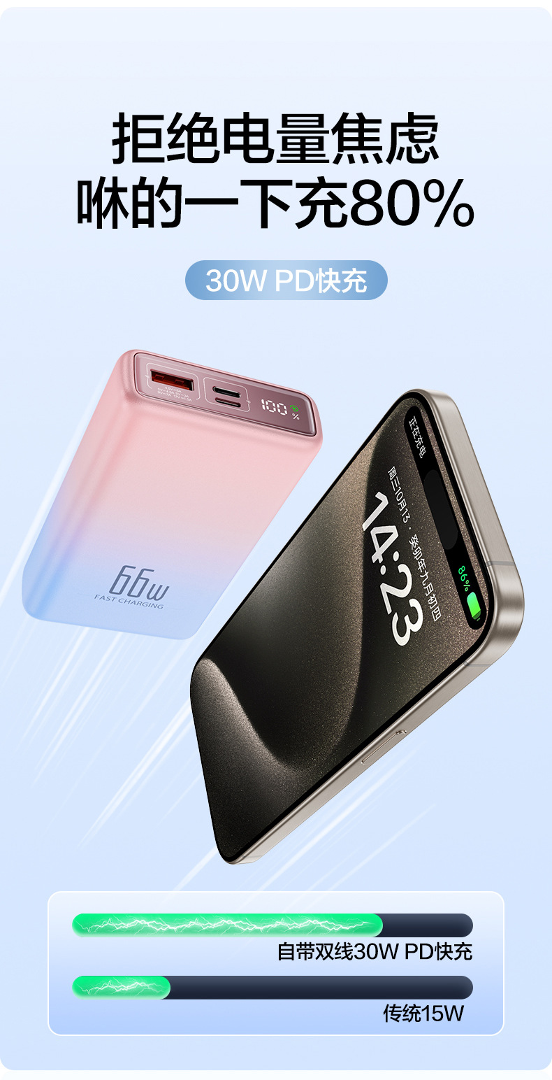 120W超级快充充电宝自带线20000毫安大容量移动电源礼品批发LOGO详情8