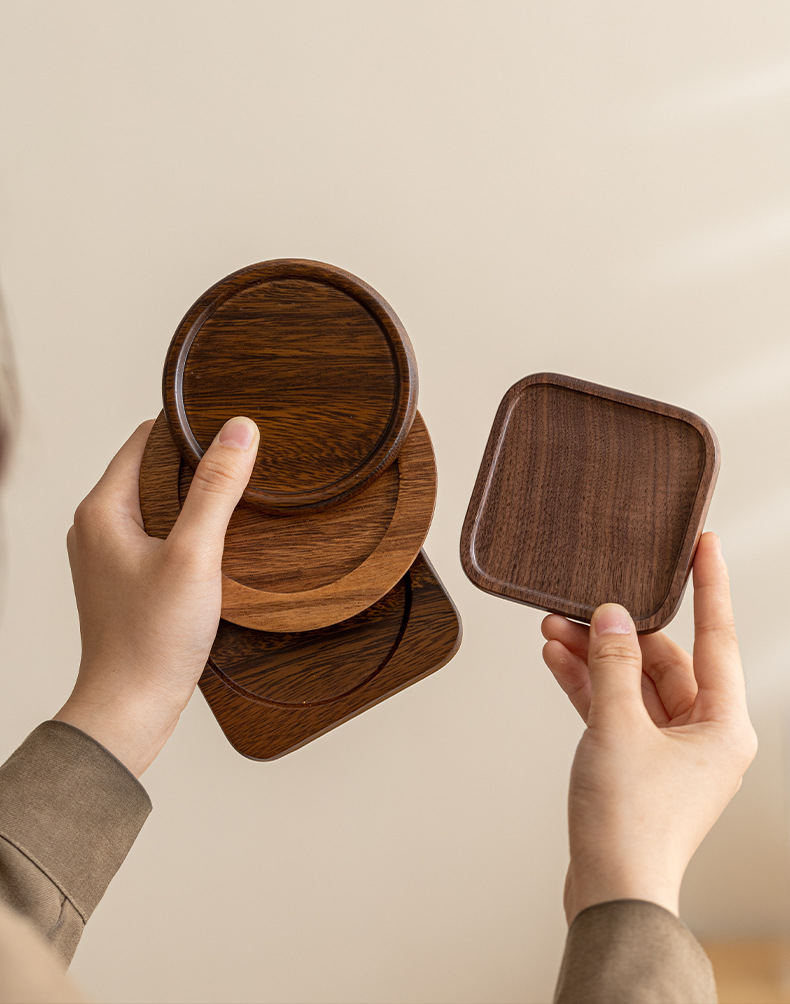 Black walnut coasters, creative ebony Japanese tea ceremony accessories, tea cup holders, heat insulation pads, walnut wood coffee coasters pic 4