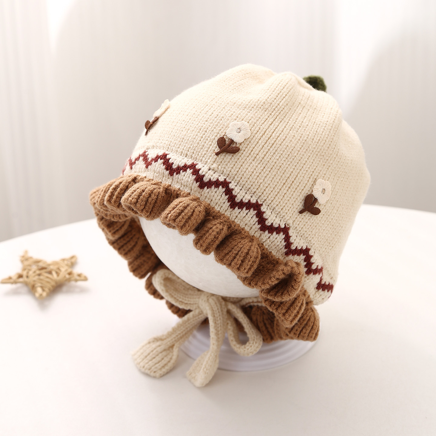 婴儿帽子秋冬季可爱甜美针织公主帽冬天女童宝宝保暖护耳毛线帽潮详情7