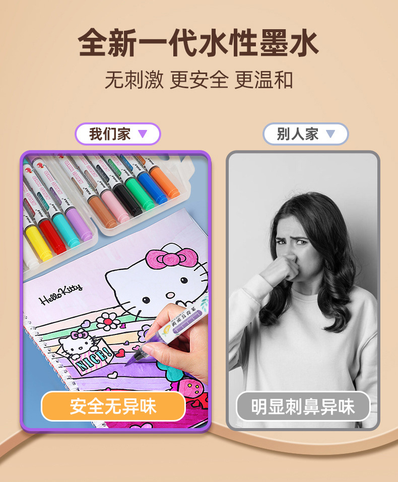BAILE百乐双头直液丙烯马克笔小学生diy创意涂鸦美术手绘软头画笔详情8
