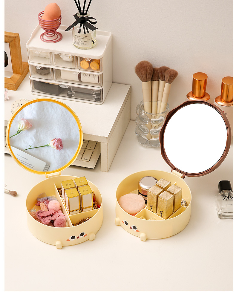 2024新款奶萌蛋糕化妆镜放桌子上可爱小熊首饰收纳镜子圆形补妆镜详情14