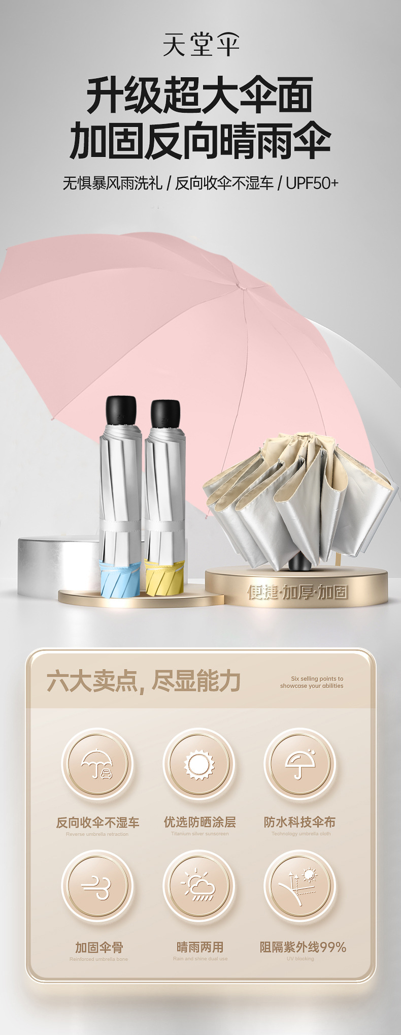 天堂伞10骨大号晴雨两用伞银胶防晒太阳伞男女双人伞广告伞定 制详情5