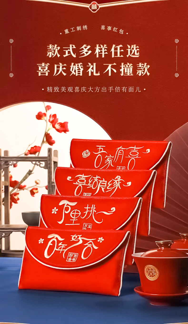 热款婚礼专用刺绣红包万元改口费利是封信封高级感中式红包批发详情4