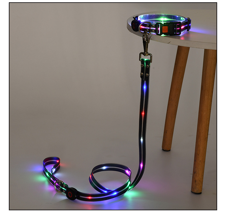 LED light-emitting collar, usb charging pet collar with light, pvc rubber-coated webbing dog leash, luminous dog collar pic 17