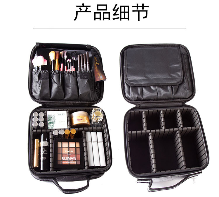 Portable PU leather diamond-shaped partition makeup box, large-capacity waterproof makeup bag, makeup brush and cosmetics storage box pic 5