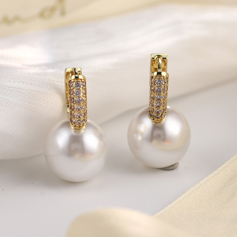 时尚高级感天然珍珠锆石耳环女花朵星星复古轻奢耳钉耳夹925银针详情25