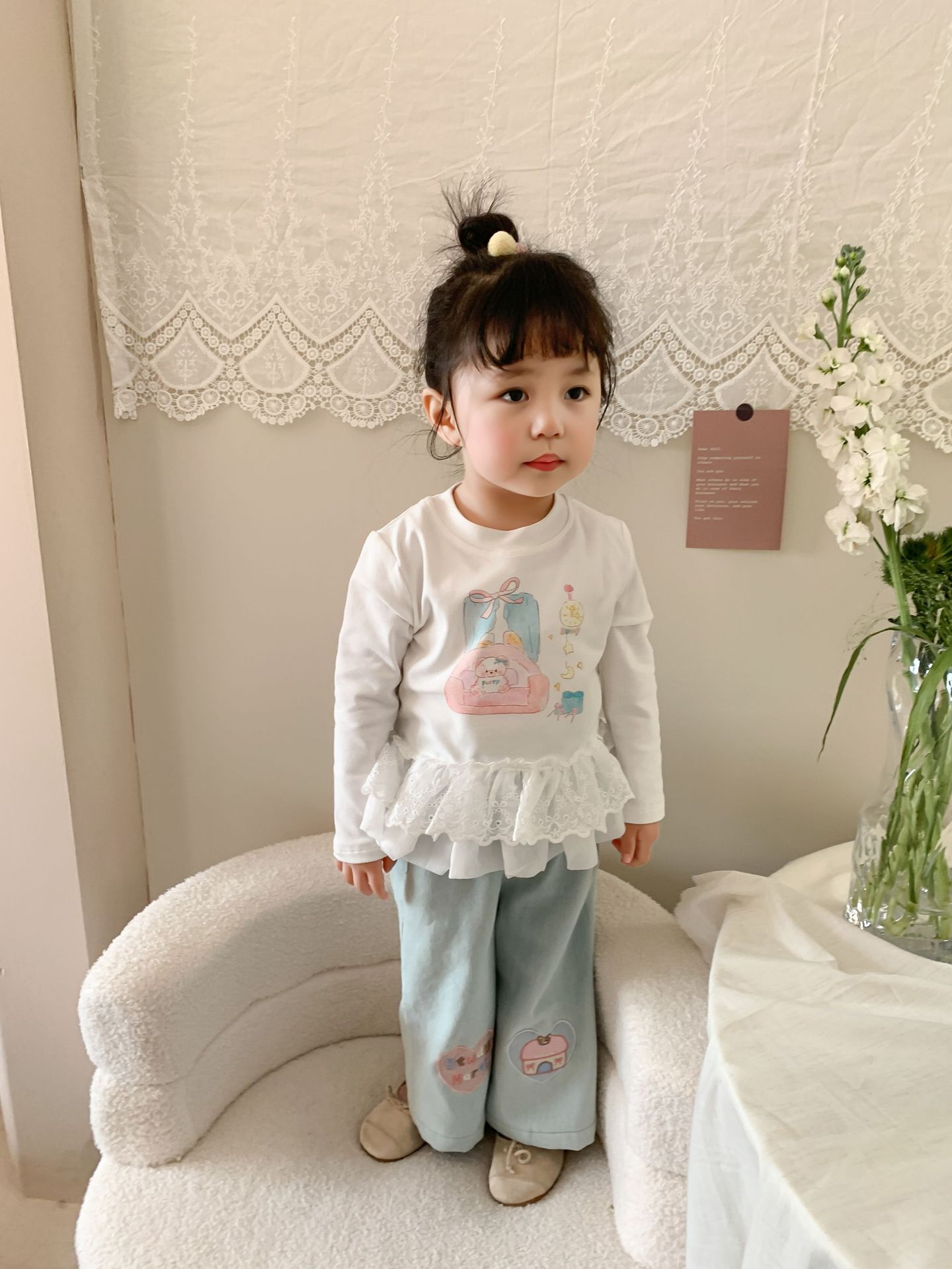 Caña pear niño niña traje primavera 2026 nuevo estilo niños korean manga larga camiseta jeans mujer bebé ropa pic 20