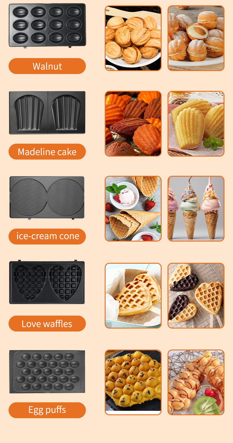 Cross-border export sandwich machine 10-in-1 detachable breakfast machine, cake, nut, doughnut and waffle machine pic 4
