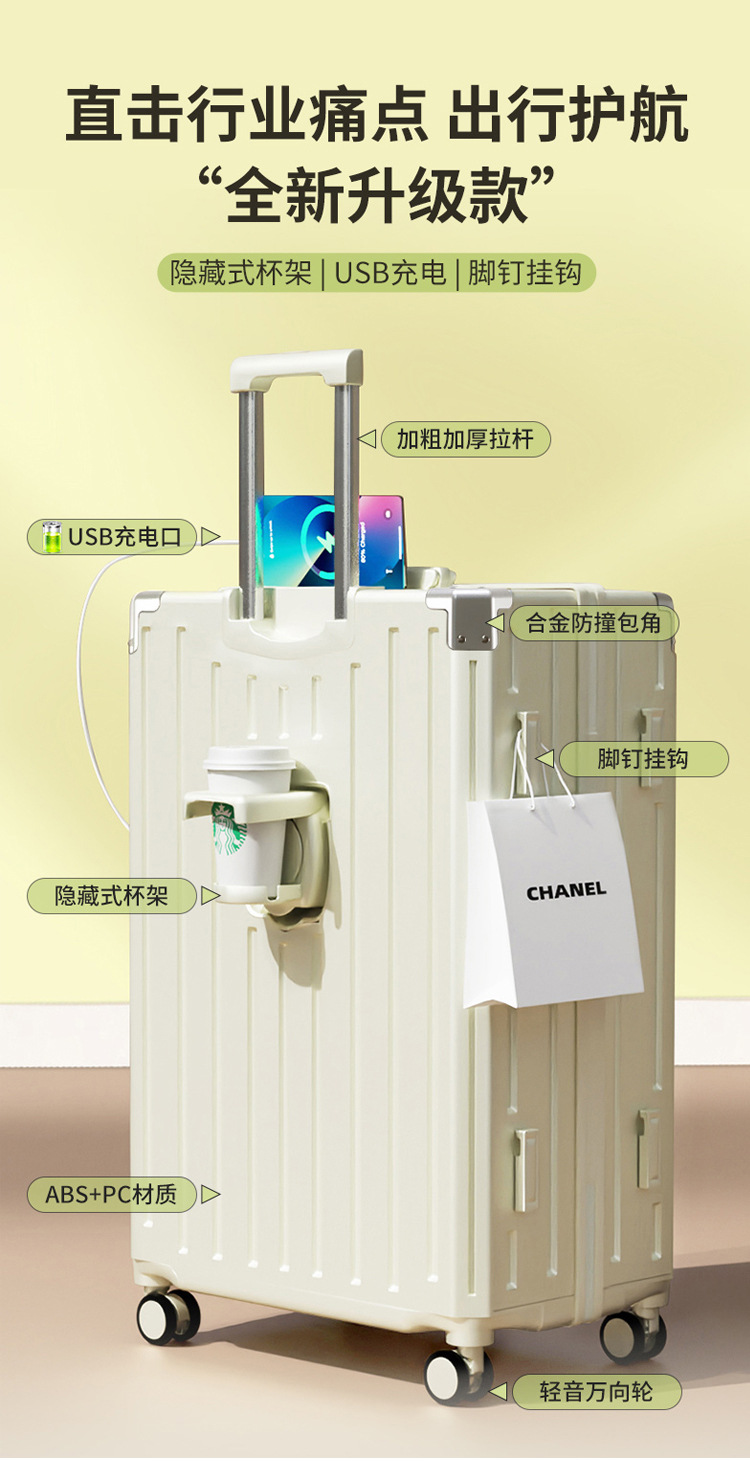 宽拉杆行李箱20寸旅行箱拉杆箱万向轮大容量结实耐用密码箱包24寸详情22