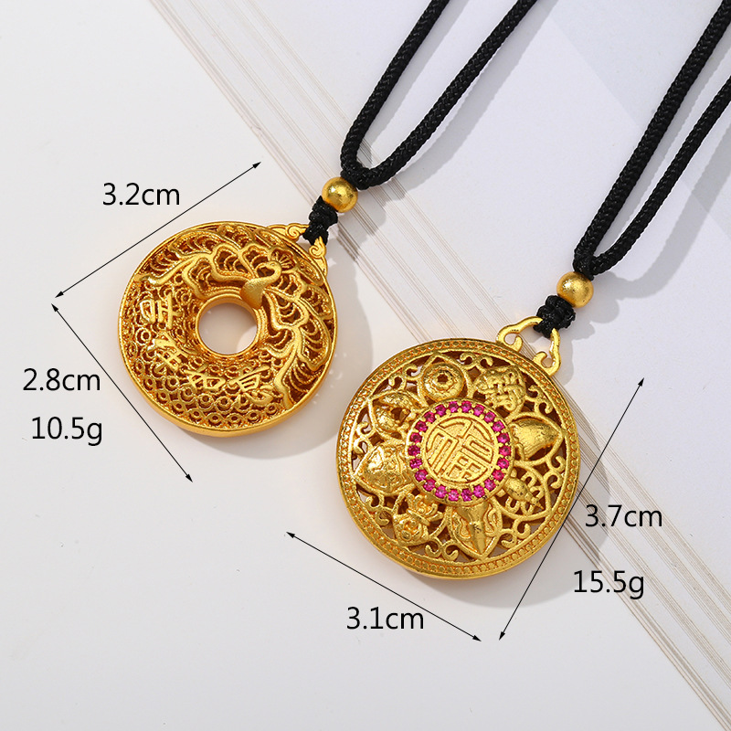 新中式沙金如意锁项链大朵莲花滴油镂空吊坠铜镀金首饰批发详情5