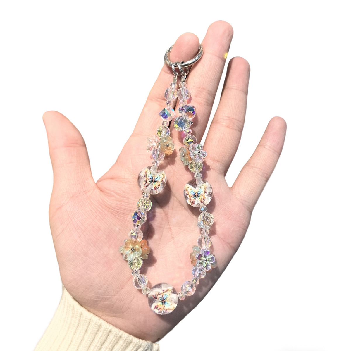 Dreamy colorful butterfly beaded key crystal pendant, a niche and exquisite girlish bag pendant, a gift with a spring atmosphere pic 4