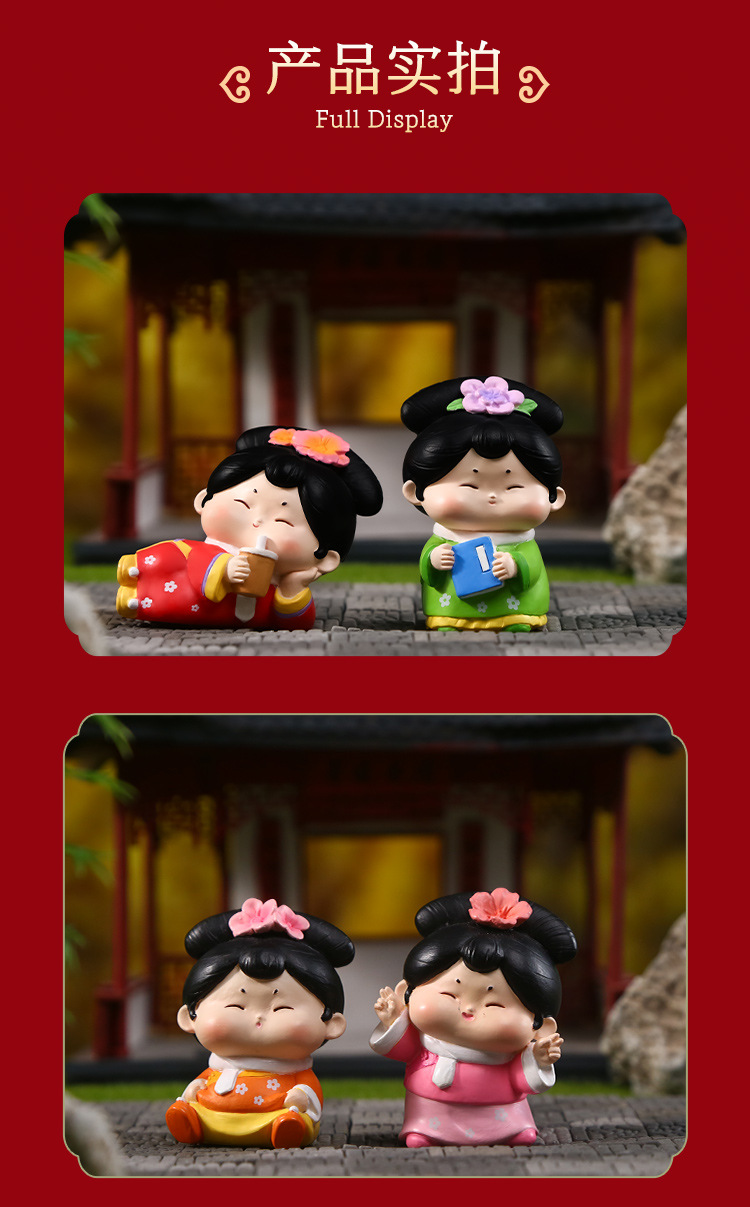 Ancient-style sugar grid figurine, cute desktop resin figurine, Chinese-style cute and fun design sugar grid resin handicraft pic 11