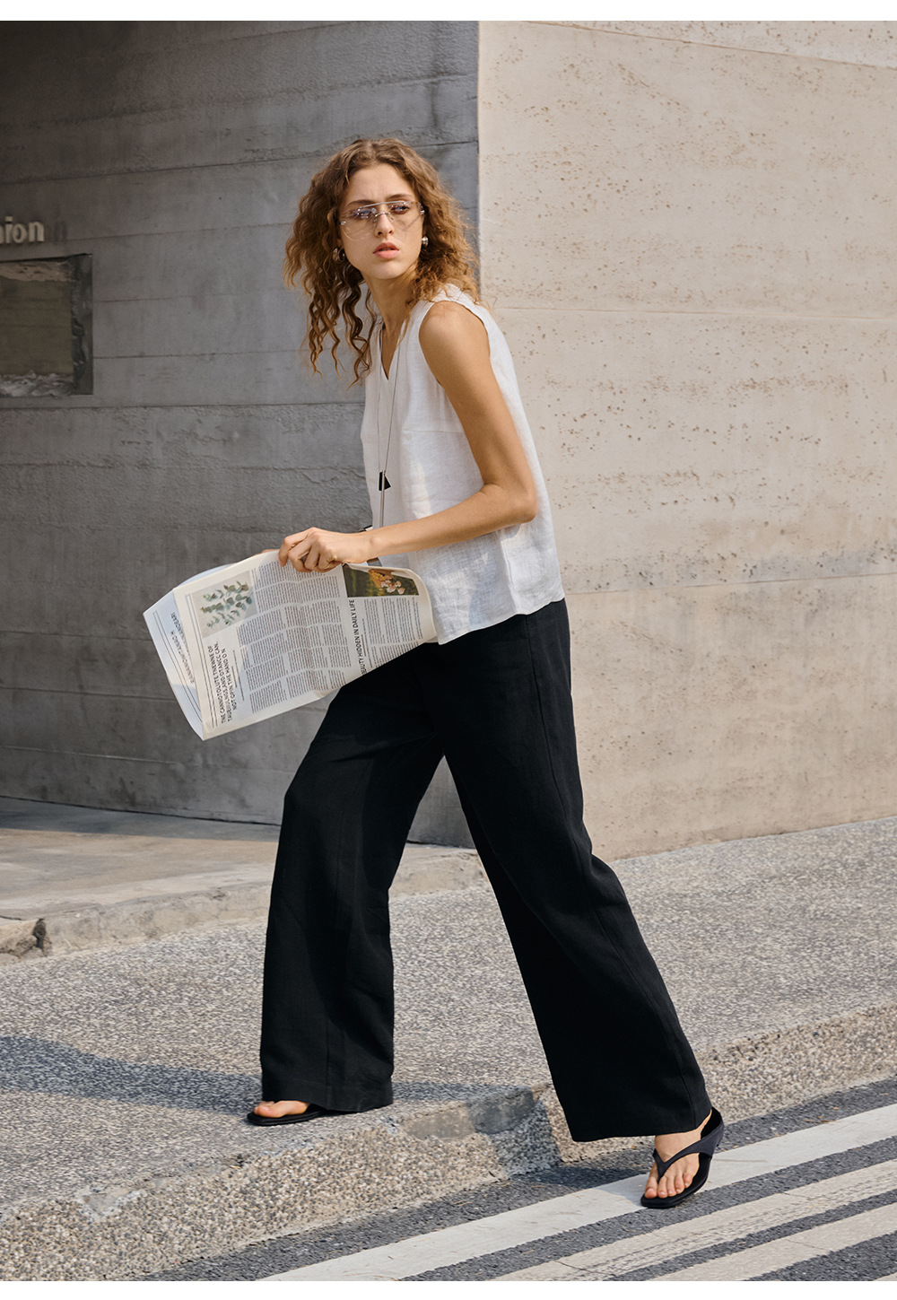 Linen loose straight-leg pants for commuting, long pants with a high-quality feel for old money, high-waisted fashionable linen casual pants for women in spring and summer pic 42