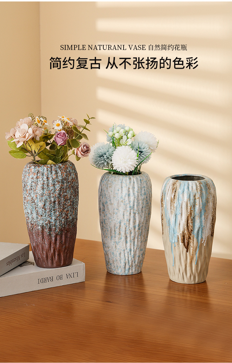 2025 Large-diameter vase, ceramic hydroponic and hydroponic fresh flower arrangement, artificial handcrafted flowers, retro large dried flowers pic 5