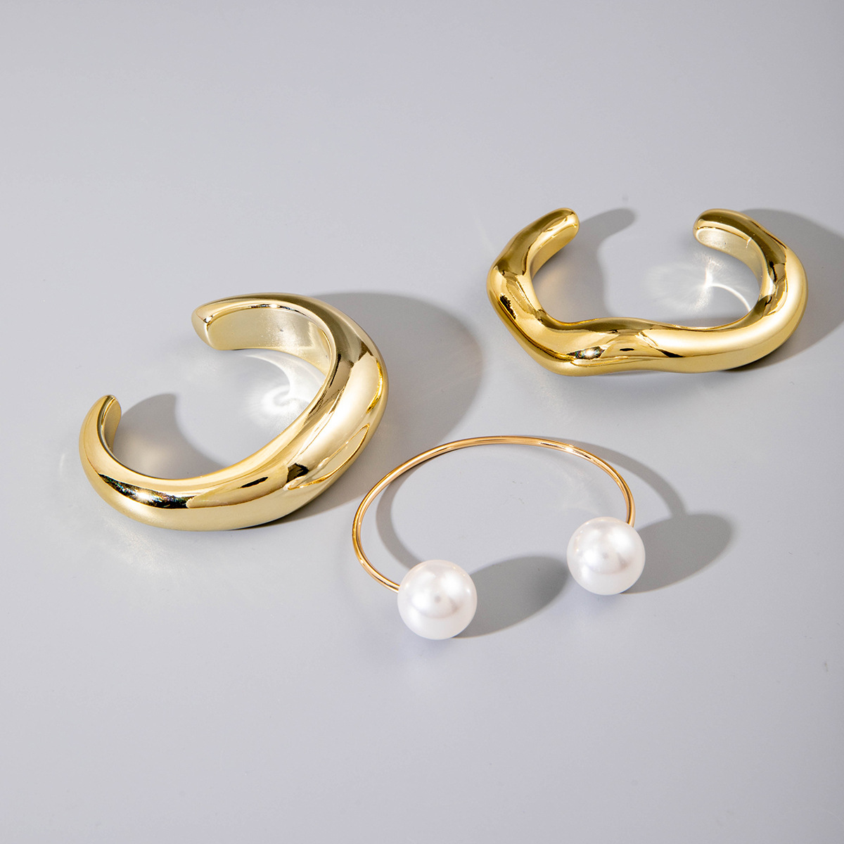 欧美跨境新款多层线条缠绕几何开口手镯套装朋克风波浪形串珠手链详情91