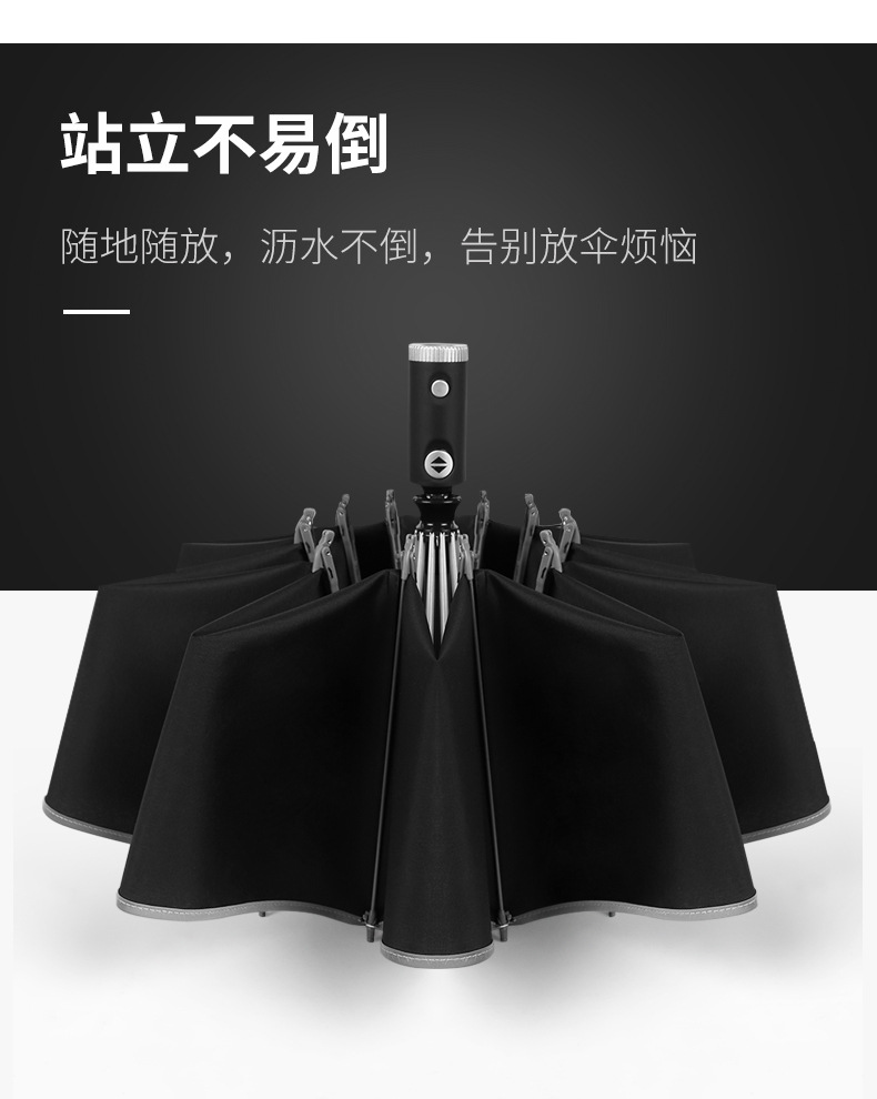 创意全自动三折反向雨伞反光条LED伞加印logo广告伞印字一件代发详情20