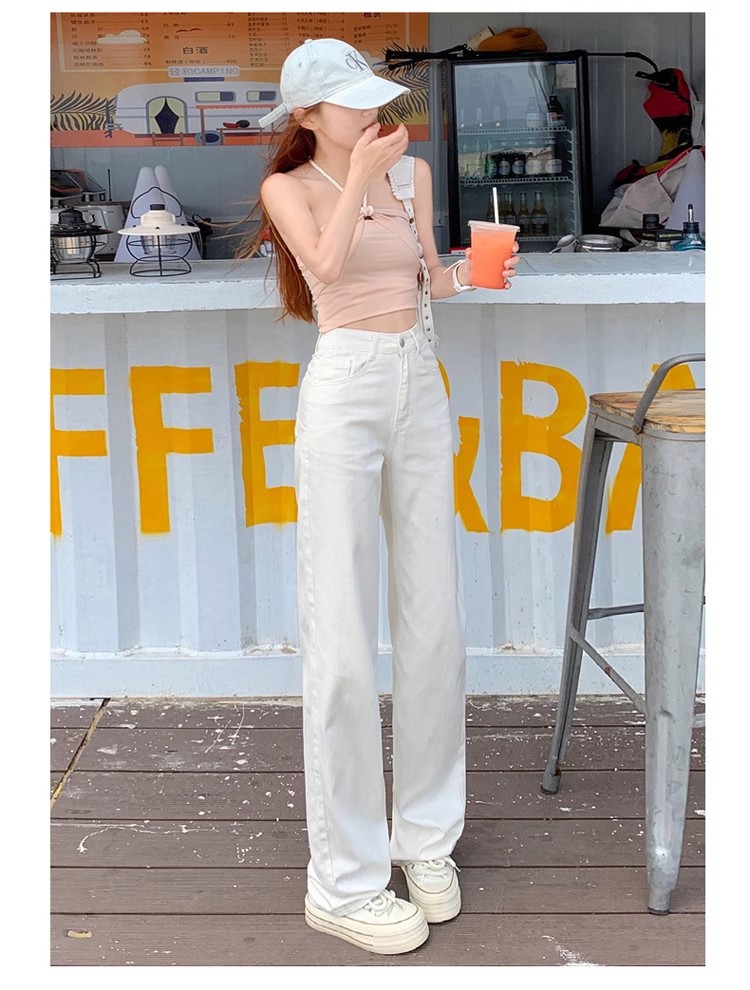 2335 Spring/Autumn New Korean-style personalized jeans for women: high-waisted, slimming, straight-leg, loose, floor-length wide-leg jeans pic 4