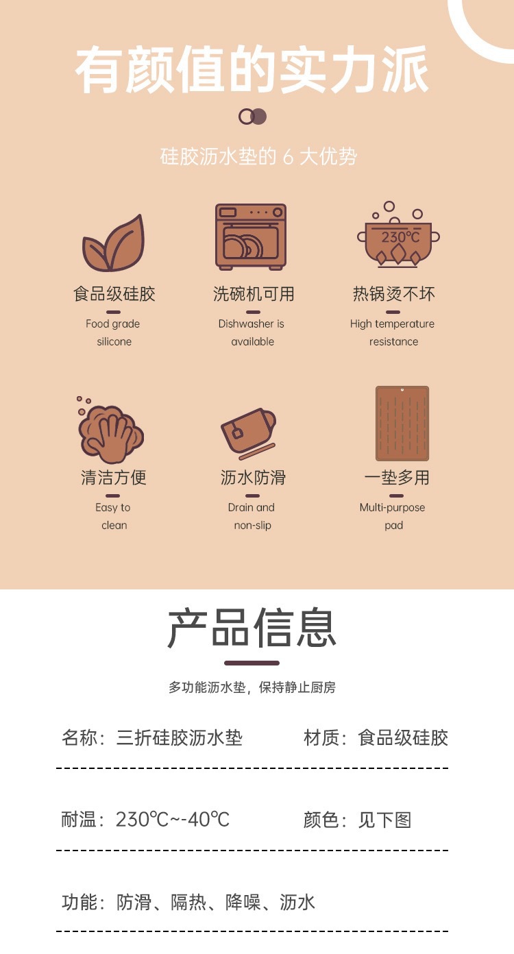 婴幼儿奶瓶沥水垫  餐具折硅胶沥水垫  厨房干燥垫隔热垫多功能硅胶沥水详情10