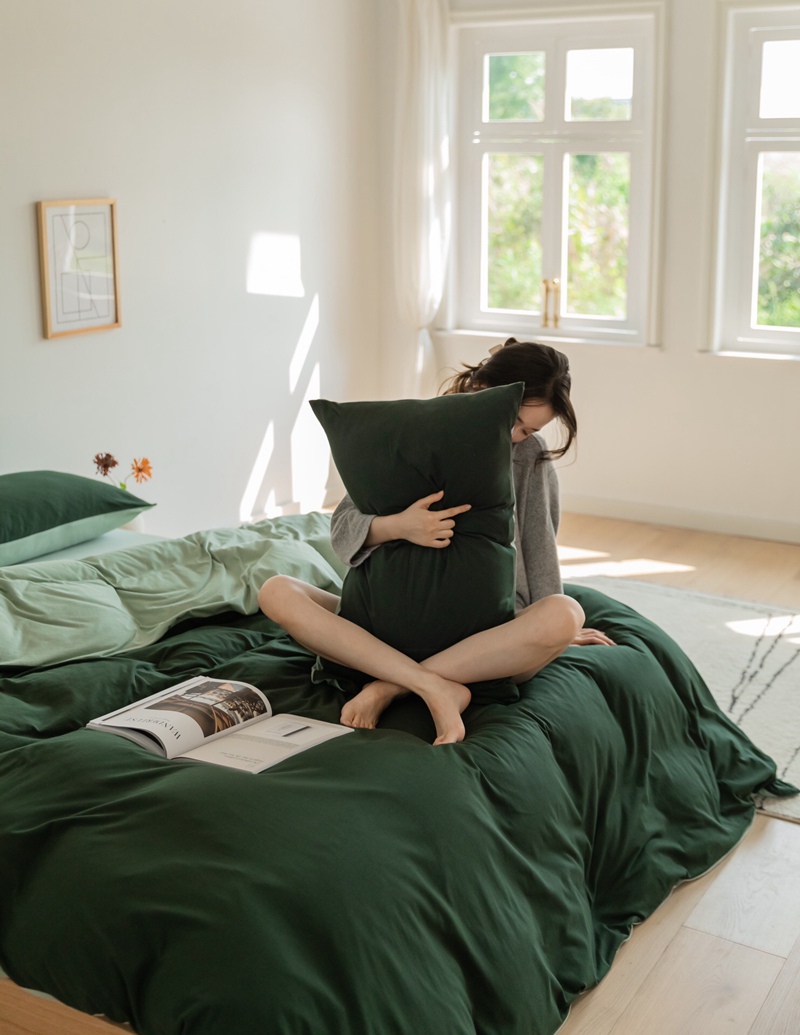 ins Japanese-style solid color all-cotton knitted cotton four-piece set, skin-friendly nude sleeping plain double-layer Indian cotton bed sheet pic 104