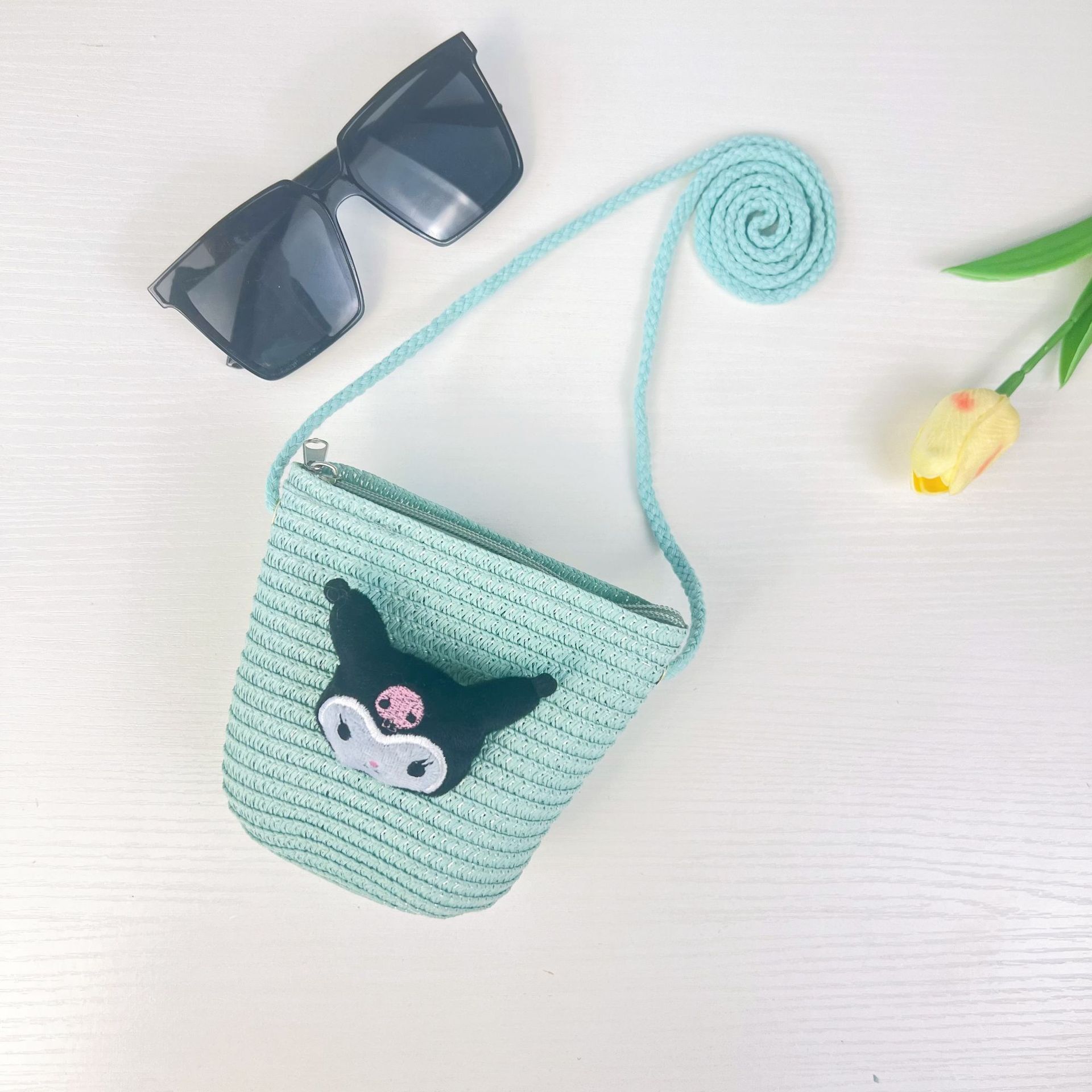 儿童手工编织包包可爱卡通猫草编小包男女童小圆包宝宝零钱包批发详情12