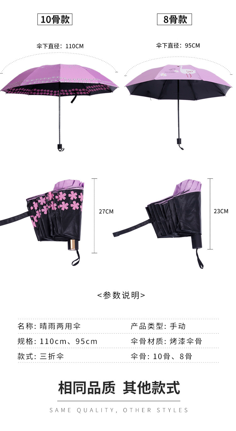 晴雨两用黑胶太阳伞十骨加大双人伞防晒防紫外线小清新遮阳雨伞女详情4