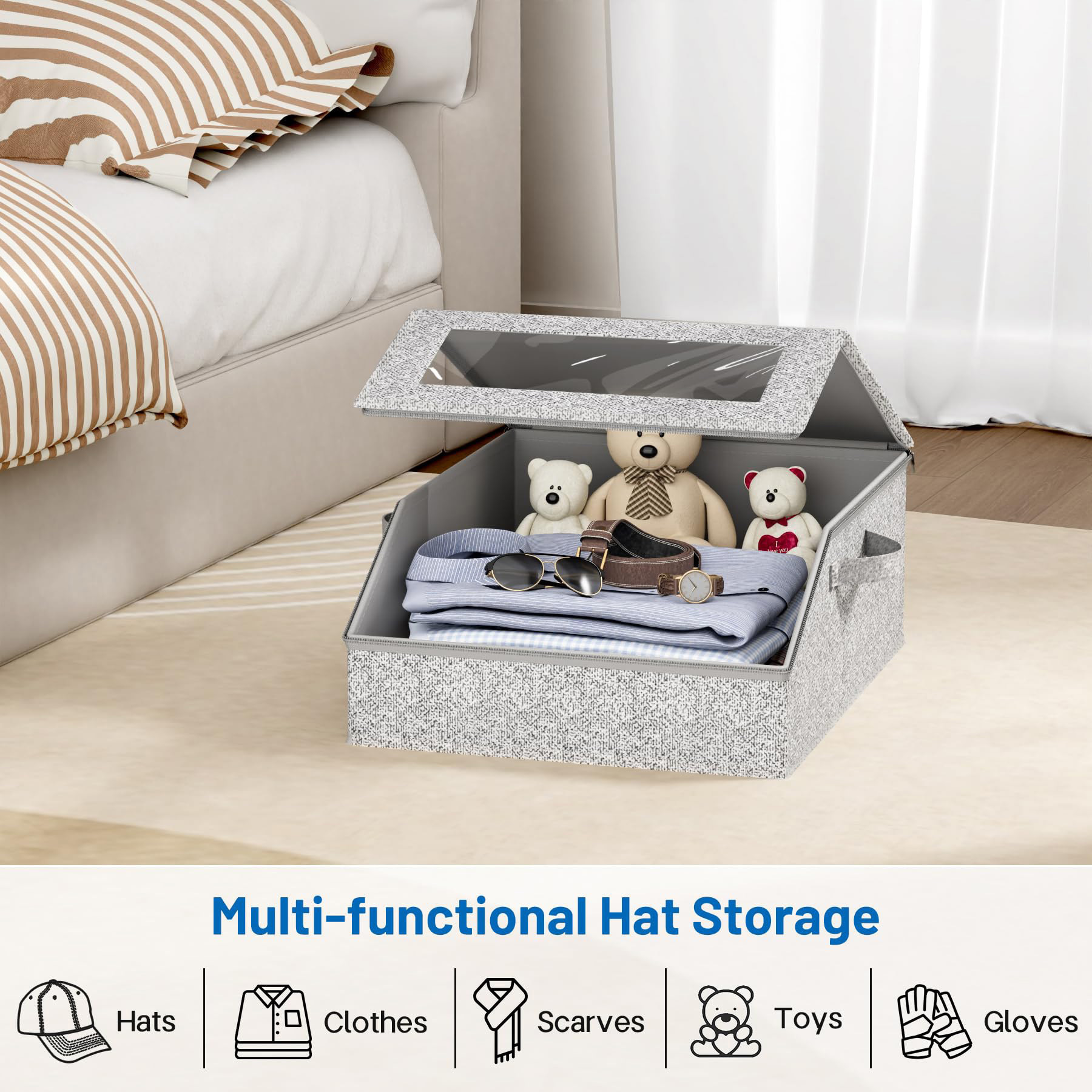 Cross-border zipper hat storage box, foldable dust-proof with window, large-capacity drawer baseball cap storage box pic 12