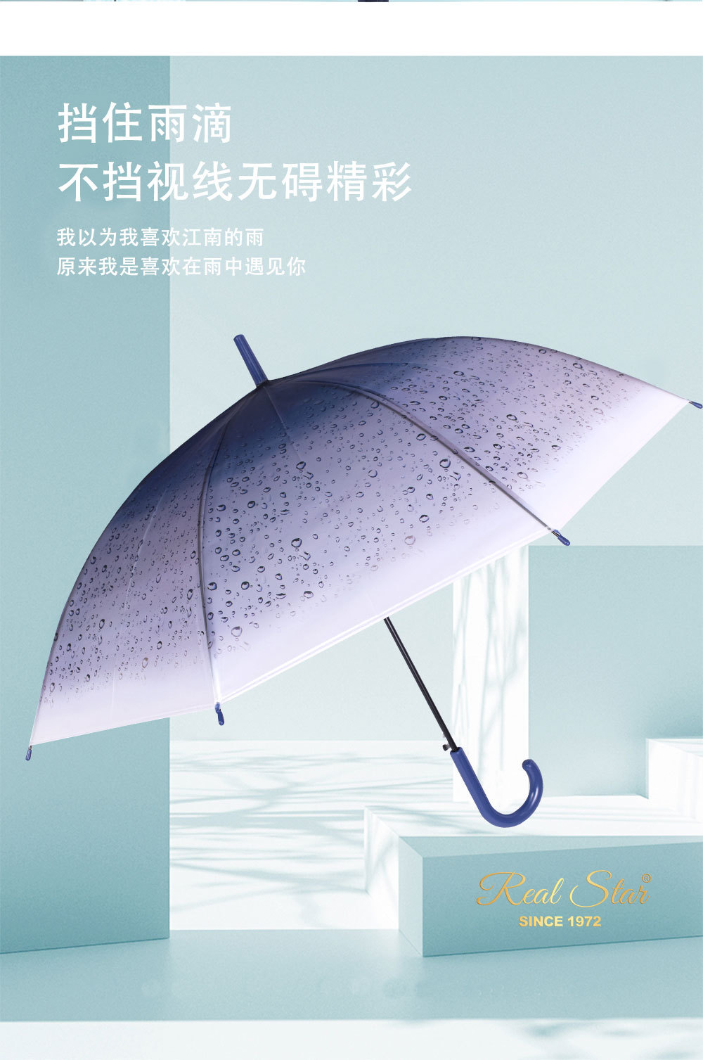 新款透明磨砂雨伞雨点图案外贸款自动开长柄塑料伞现货详情9