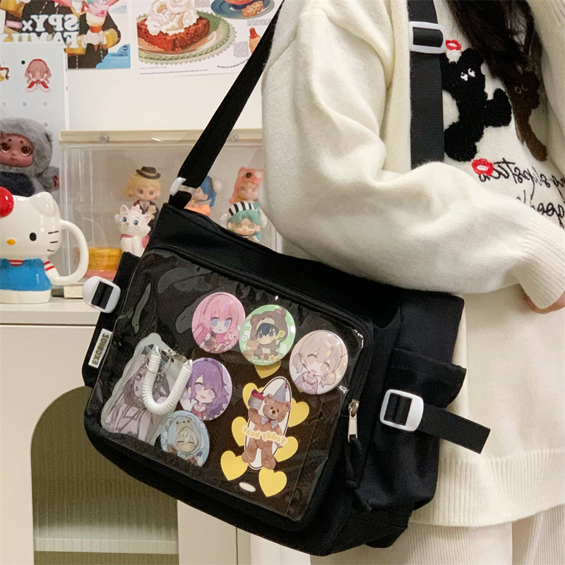 学院风痛包日系ins透明书包大容量简约单肩斜挎包时尚少女邮差包详情24