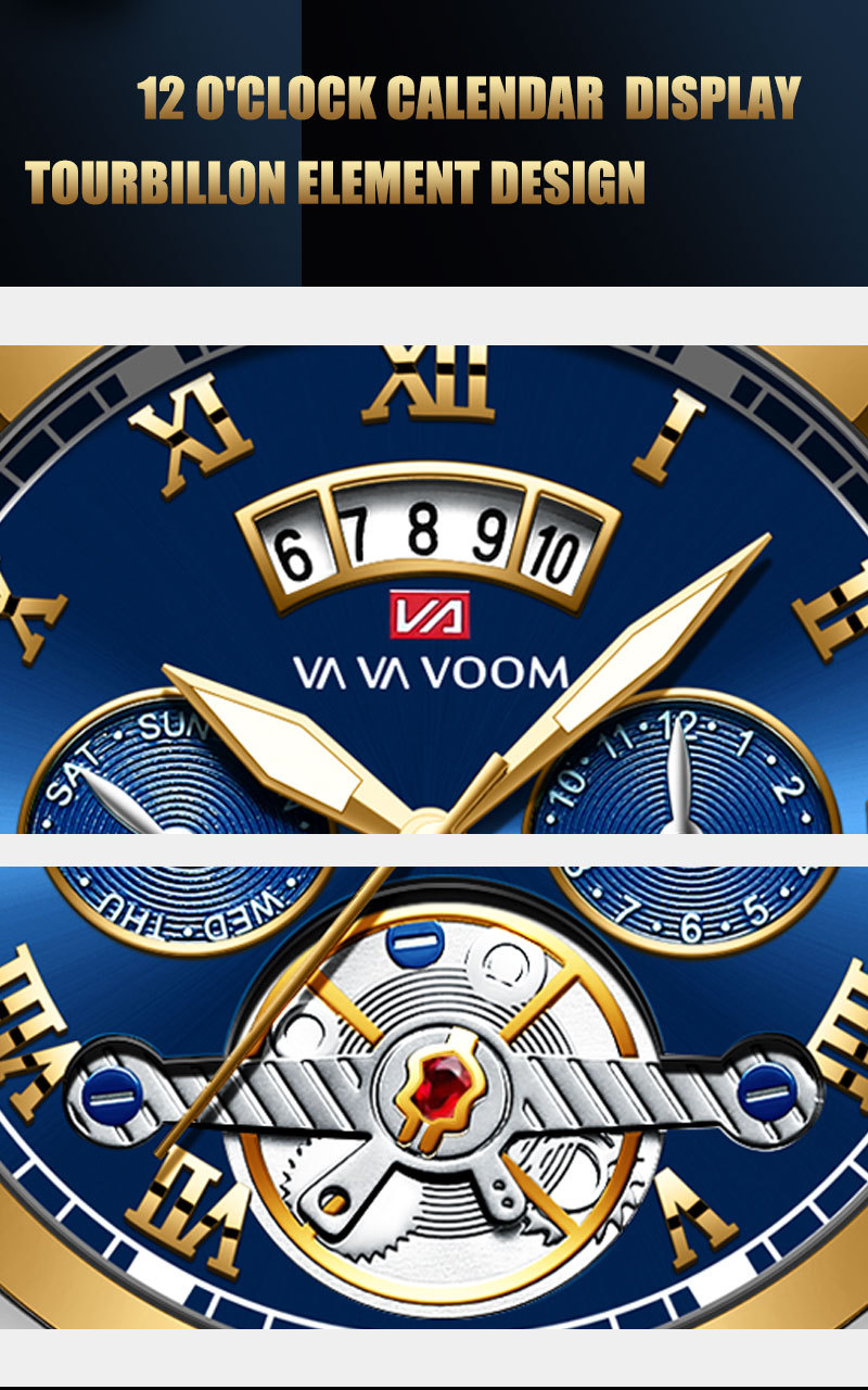 VA VA VOOM stainless steel tourbillon non-automatic mechanical multi-functional business watch, luminous waterproof watch for men pic 19